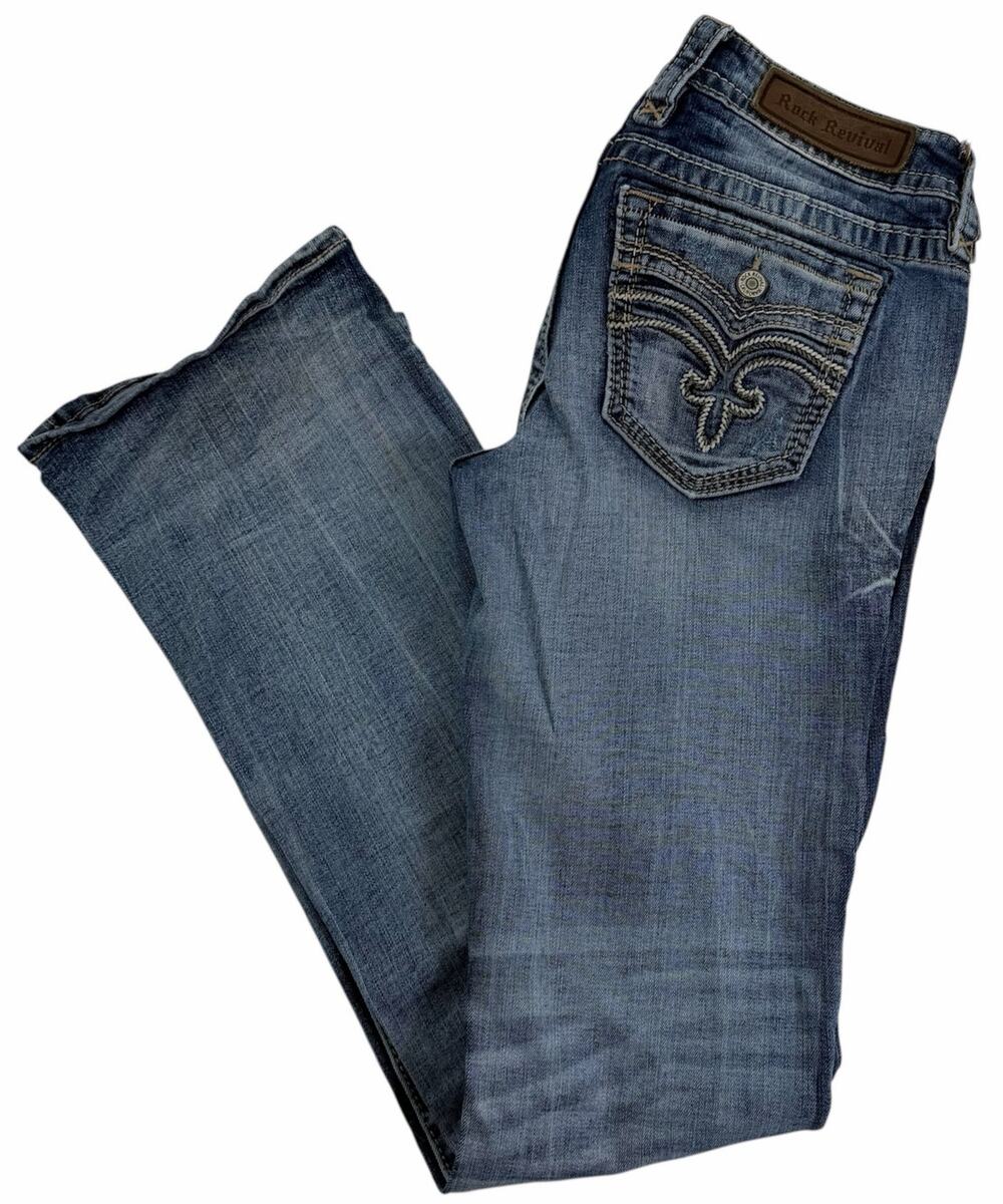 Women's Rock Revival Bootcut Marely Jeans Embellished Pockets Size 28 Denim B201